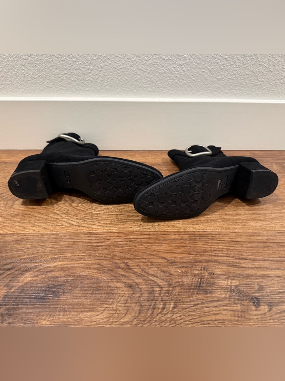 Coach Black Suede Ankle Boots with Side Buckle - Picture 5 of 9